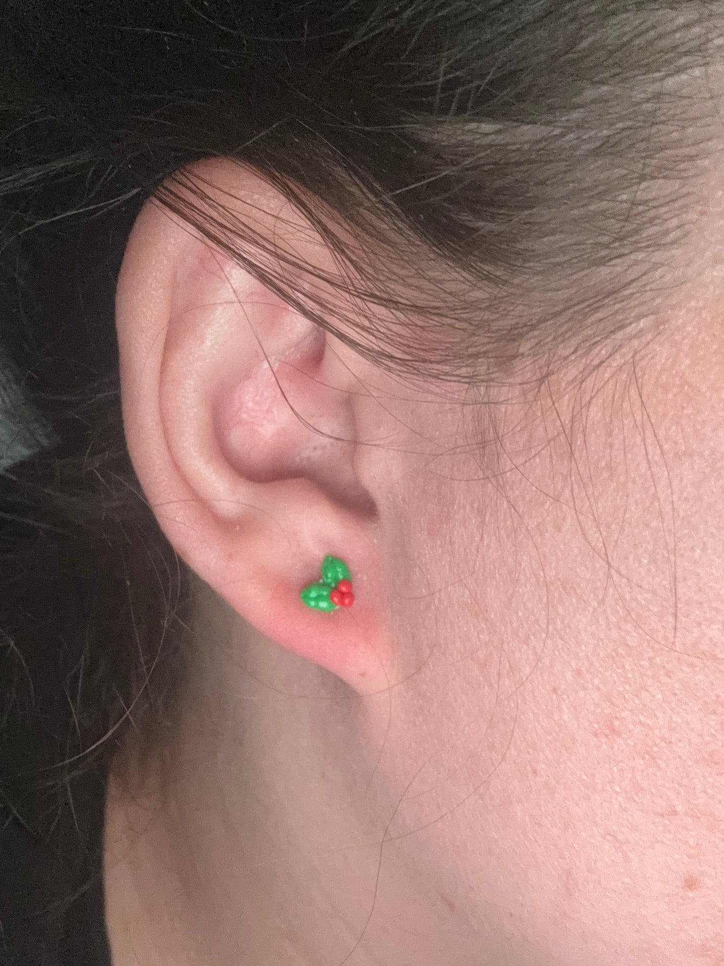 Holly Berry Stud Earrings - Festive Polymer Clay