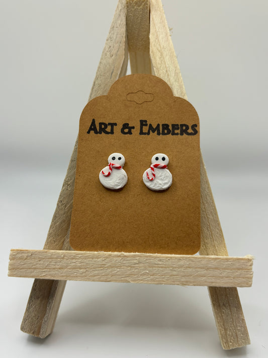 Snowman Stud Earrings - Festive Polymer Clay