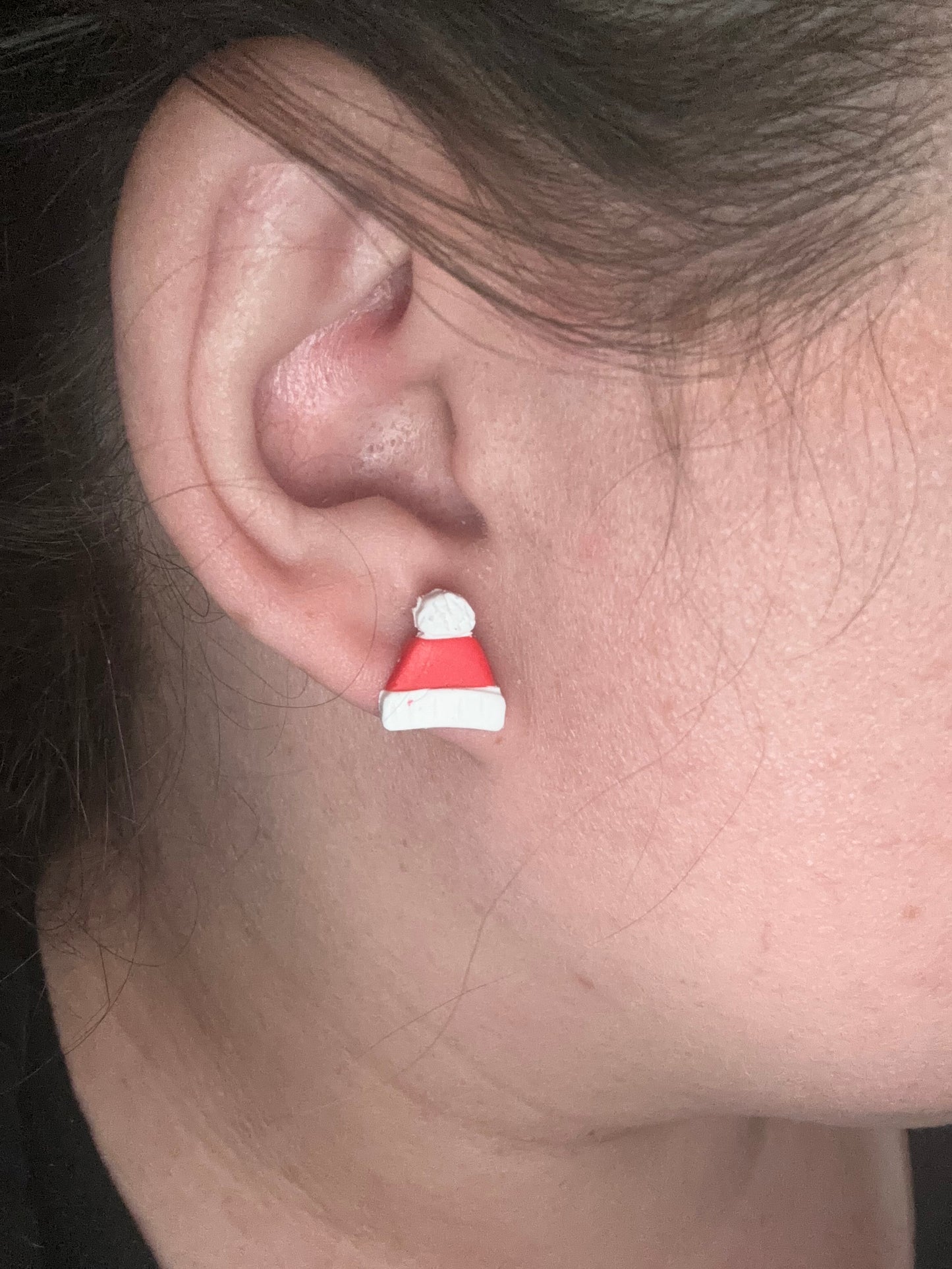 Red Winter Hat Stud Earrings - Cozy &Festive Polymer Clay