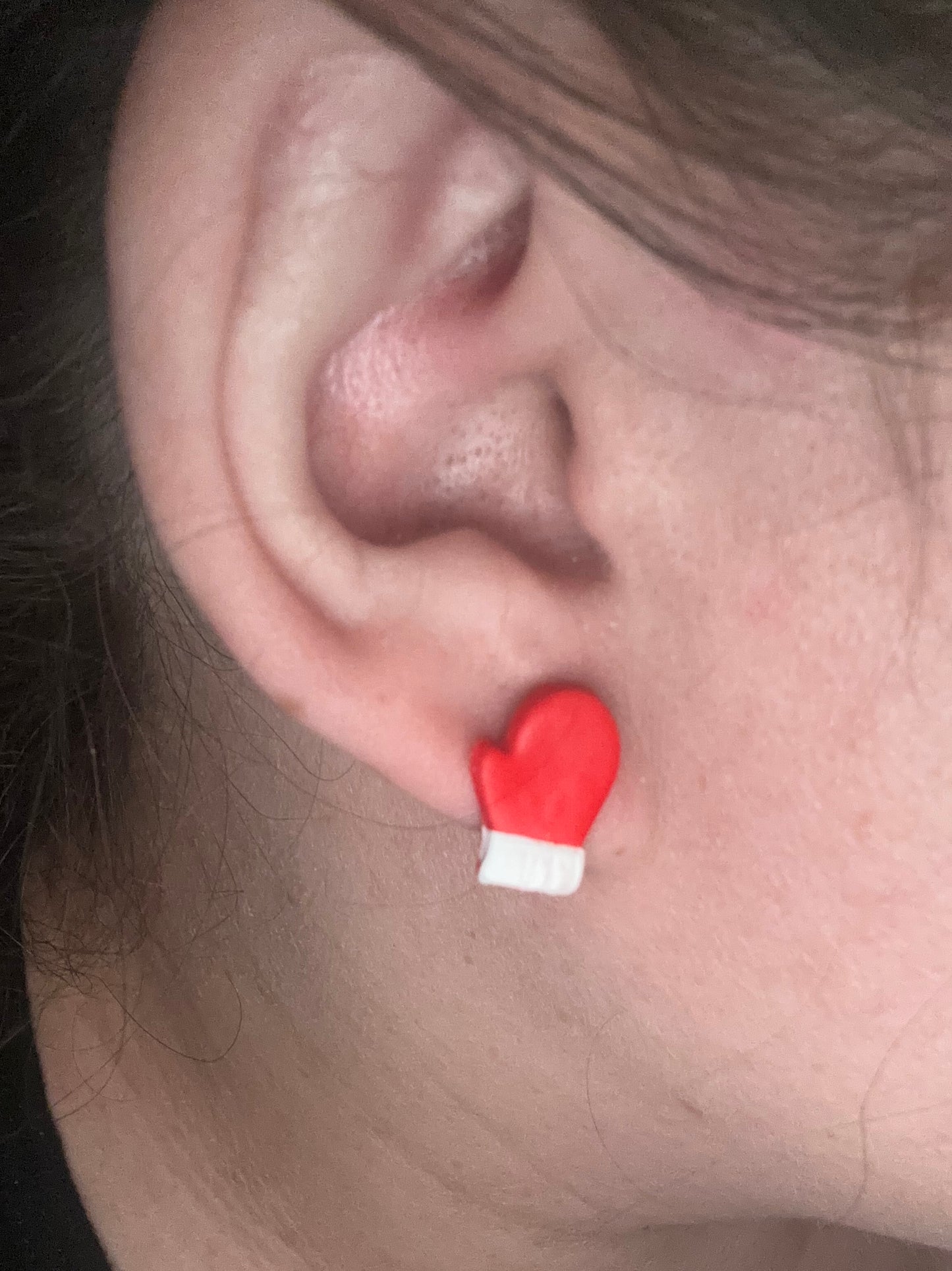 Red Mitten Stud Earrings - Cozy Winter Polymer Clay